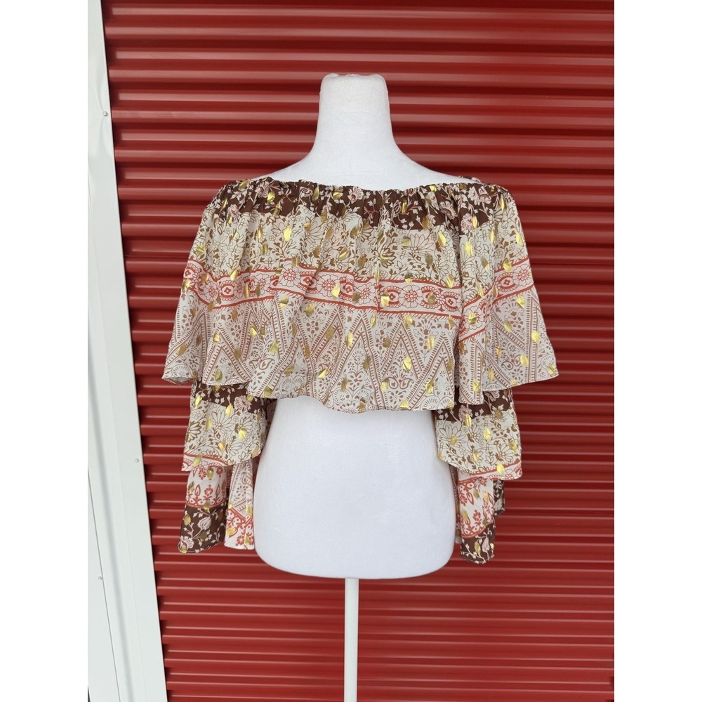 Mare Mare x Anthropologie Blouse Womens L Brown Floral Off Shoulder Ruffle Boho